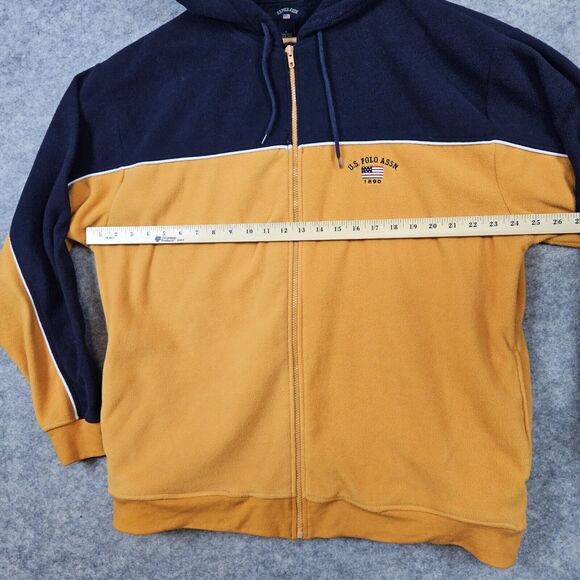 US Polo Assn Men's Fleece‎ Hooded Jacket Size L Blue & Yellow Full Zip Polyester - Picture 8 of 11